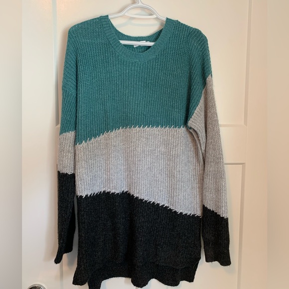 Warehouse One teal white and black sweater size L - Picture 1 of 4